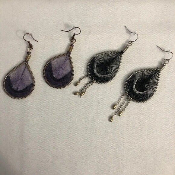 Teardrop Web Dangle Pierced Earrings Purple Black 2 Pairs - Picture 3 of 6
